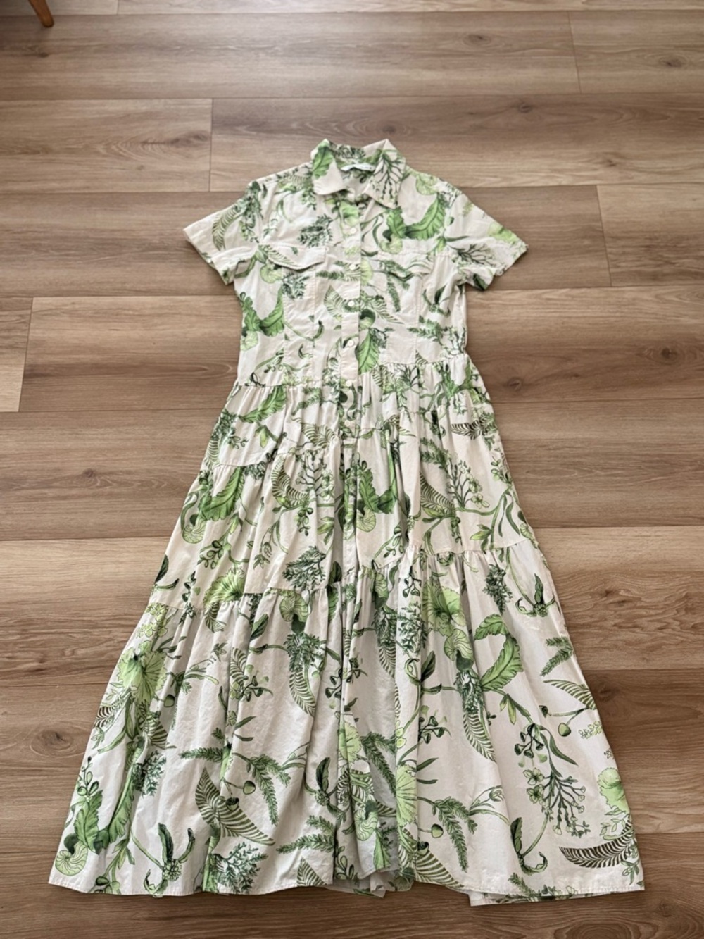 ZARA GREEN MAXI POPLIN FLORAL DRESS